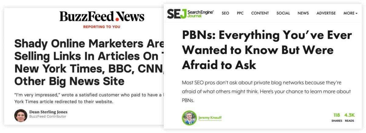 Press coverage of shady link selling and private blog networks